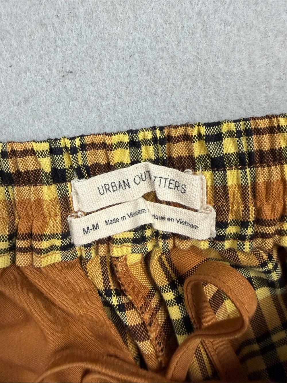 Urban Outfitters Colette Wide Leg Plaid Pants Yellow Brown Size M Pull On - Picture 5 of 9